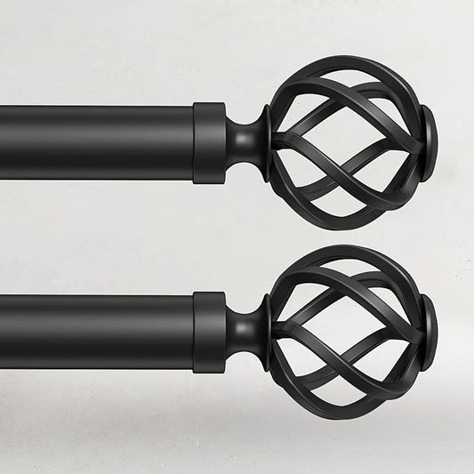 2 Pack Curtain Rods for Windows 48 to 84, 1 Inch Adjustable Decorative Black Curtain Rod with Twisted Cage End, Modern Heavy Duty Drapery Rods for Bedroom, Telescoping Splicing Structure, Size 32"-90"
