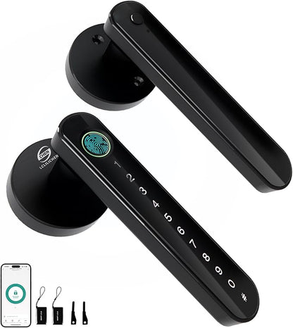 Smart Electronic Fingerprint Door Lock, Keyless Entry with Handle, Codes, APP, IC Cards, Fingerprints, Keys, for Home Bedroom Apartment (Black)