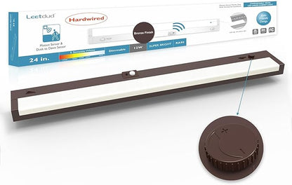 LED Under Cabinet Lighting Motion Sensored Hardwired with Built-in Dimmer, 24 Inch 12W Dimmable 5 Color 2700/3000/3500/4000/5000K, Linkable Eyes Care for Kitchen, Counter, ETL Listed, Bronze