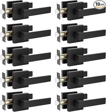 KNOBWELL 10 Pack Premium Matte Black Door Handle Passage Lever Heavy Duty Handleset, Closet Door Handles for Left or Right Handing, Modern Square 2.07 lb Doorknob