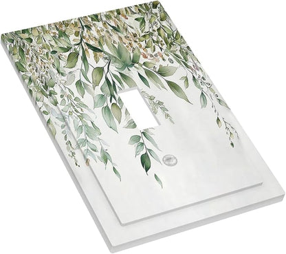 Decorative Light Switch Cover Sage Green Eucalyptus Watercolor Plant Leaves 1 Gang Single Toggle Device Electrical Faceplate Switchplates Decorator Outlet Wall Plate for Bedroom Bathroom