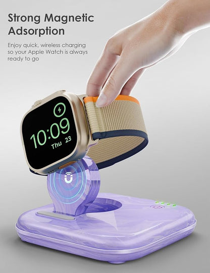 Portable for Apple Watch Charger 2000mAh - Foldable Magnetic Power Bank for Series 2-10/SE/Ultra1/2, Emergency Backup Charger with Type-C Travel Cable