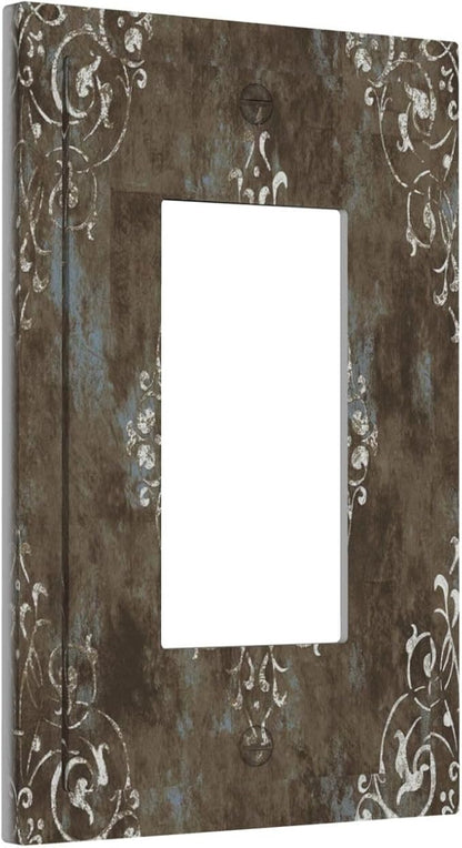 Gothic Vintage Abstract Brown Patterns 1 Gang Rocker Light Switch Covers Single Decora Outlet Wall Plate Decorative Switchplate Faceplate GFCI for Country Bathroom Bedroom Decor