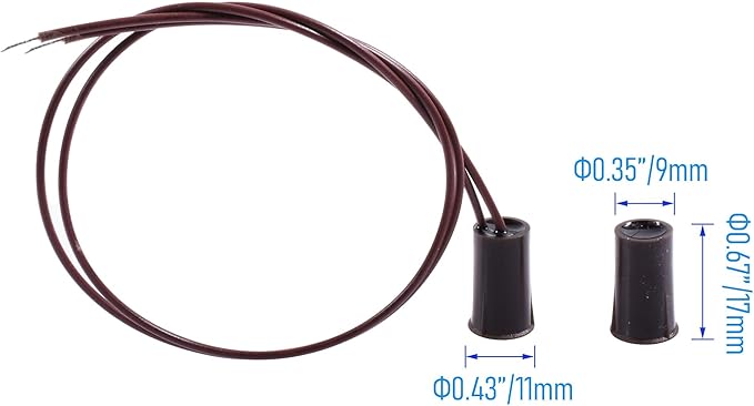 2PCS Recessed Wired Security Window Door Contact Sensor, Normally Closed NC, Door Alarm Magnetic Reed Switch with 2 Wire, ABS Brown, RC-33