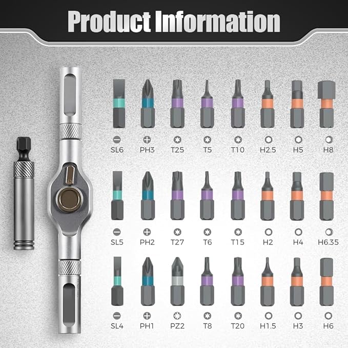 24 in 1 Magnetic Ratchet Screwdriver Set, Multi Bit Screw Driver Set Kit with Precision Bits & Case, Suitable for Home Repairs, DIY Projects, and Electronics (Set A)