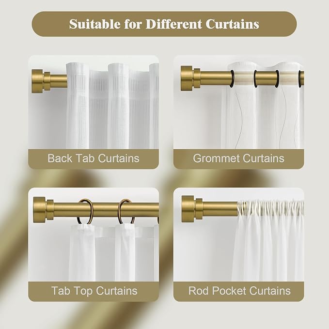 Oneach Curtain Rods for Windows 48 to 84 Inch, 1 Inch Pole Adjustable Curtain Rod with Easy Installation and Modern Design (Antique Gold, 16 to 88 Inch)
