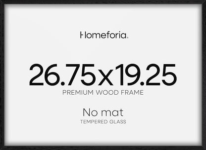 Homeforia 19.25x26.75 Black Wood Puzzle Frame, High End Oak 19.25 x 26.75 Frames without Mat, Wooden 26.75x19.25 Picture Frames for Wall, 19.25by26.75 Poster Frames, Tempered Glass, Wall Kit, Set of 1