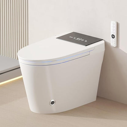 Smart Toilet with Bidet Built-In and Tank – Foam Shield, Heated Seat, Dual Flush, Warm Water & Dryer, Mutiple Clean Modes, Foot Sensor, Night Light, and Wireless Remote Control