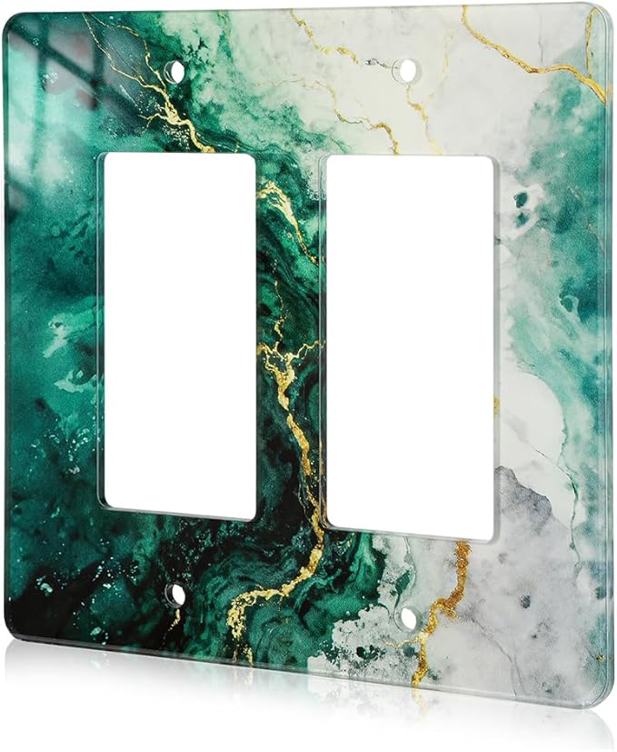 Modern Abstract Lexury Dark Turquoise Teal Blue Gray Marble Textured Light Switch Wall Plate Plates Decorative Electrical Outlet Cover Plates Acrylic 2 Gang Wall Outlet Covers Mirror Switch Plates