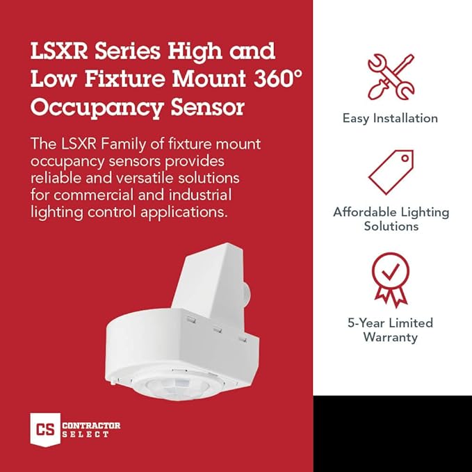 SensorSwitch Line Voltage Fixture Mount Occupancy Sensor, Indoor PIR Motion Sensor Light Control for Commercial Ceiling Lights, MVOLT 120–277V, High & Low Mount 360º Motion Detection