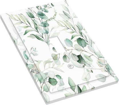 Boho Green Eucalyptus Leaf Floral Plants Flowers Decorative Light Switch Cover 1 Gang Single Toggle Device Electrical Faceplate Switchplates Decorator Outlet Wall Plate for Bed Room Living Room Decor
