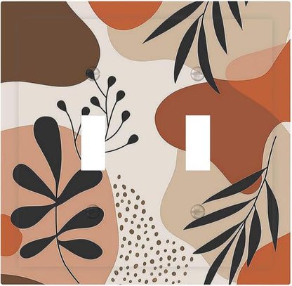Decorative Switch Plates Boho Botanical Orange Green Beige Minimalist 2 Gang Double Toggle Outlet Light Switch Cover Wall Plate Electrical Faceplate for Bedroom living Room Decor