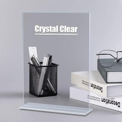 6pack Acrylic Sign Holder 8.5 X 11, Vertical T Shape Clear Plastic Menu Holder, Unbreakable Table Sign for Restaurant, Office, School, Store and Home Use