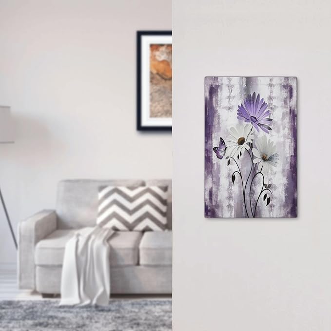 Purple Daisy White Floral Butterfly Flowers 1-Gang No Device Blank Wallplate Electrical Light Switch Covers Decorative Receptacle Face Plate Cover for Bathroom 5 X 3 IN