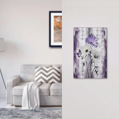 Purple Daisy White Floral Butterfly Flowers 1-Gang No Device Blank Wallplate Electrical Light Switch Covers Decorative Receptacle Face Plate Cover for Bathroom 5 X 3 IN