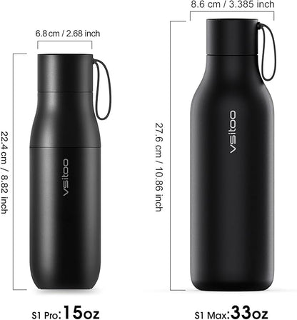 VSITOO 33oz Smart Self Cleaning Water Bottle，Insulated Water Bottle with Stainless Steel, BPA-Free, AI Self-Clean, 30-Day Battery, Magnetic Charging for Travel, Gym or Office, Black