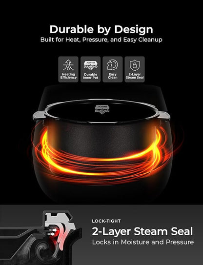 CUCKOO High Pressure Rice Cooker 6-Cup Uncooked / 12-Cup Cooked with Nonstick Inner Pot, Versatile Rice Maker with 12 Menu Options and Steam Plate, Fuzzy Logic Tech, Voice Guide, Black (CRP-P0609S)