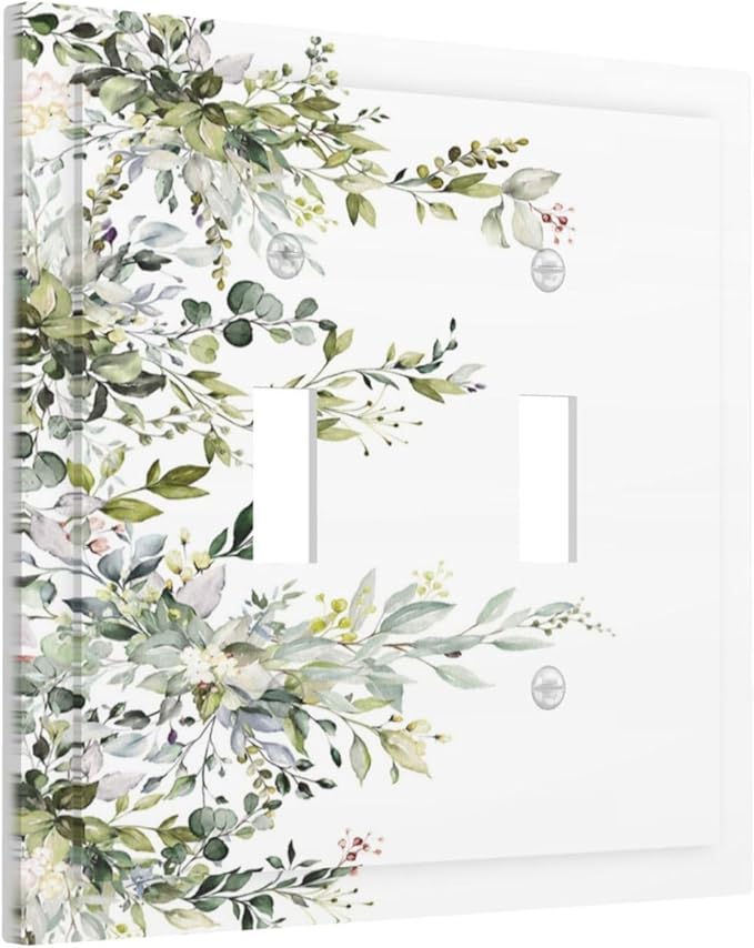 Decorative Light Switch Plate Covers Rustic Eucalyptus Leaves Green Leaf 2 Gang Light Switch Cover Unique Double Toggle Wall Plate Outlet Covers for Bedroom Home Decor （2 Pack）