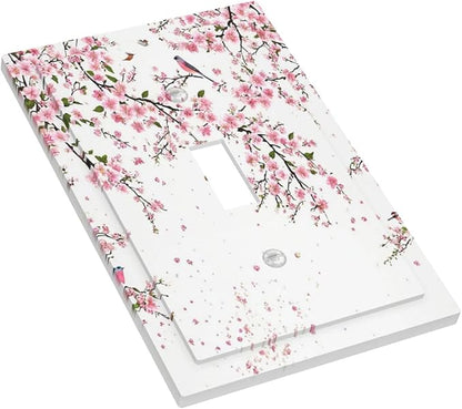 Decorative Light Switch Plate Covers Rustic Plum Blossom Pink Flowers 1 Gang Light Switch Cover Plate Single Toggle Wall Plate Outlet Covers Faceplate for Home Bedroom Decor （2 Pack）