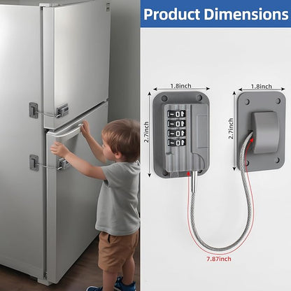 Refrigerator Lock, Heavy Duty Fridge Locks for Kids, Freezer Lock with Combination for Refrigerator Drawer Cabinet Safety, Easy to Install No Keys Needed Grey, 2 Packs