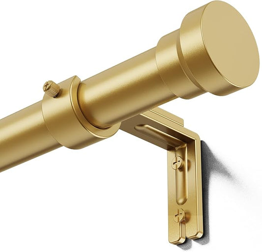 Curtain Rod 32-144 Inch, Heavy Duty 1 Inch Adjustable Curtain Rods for Windows, Gold Extra Long Window Treatment Rods, Modern Design, Easy Installation