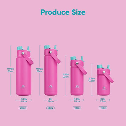 ENCOOL Insulated Water Bottle with Straw Stainless Steel Water Bottle, Leak-Proof, BPA-Free, Double Wall Vacuum Keeps Cold for 24 Hours for Sports, Travel, School (26 oz, Light Crimson)