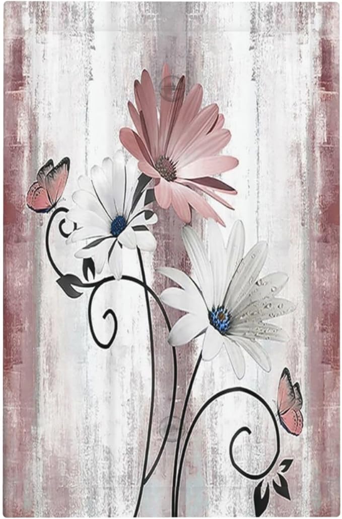 Light Switch Cover Plate Pink White Daisy Butterfly Wood Grain 1 Gang No Device Blank Electrical Wall Plates Faceplate Decorative Switch Plate for Farmhouse Bathroom Decor
