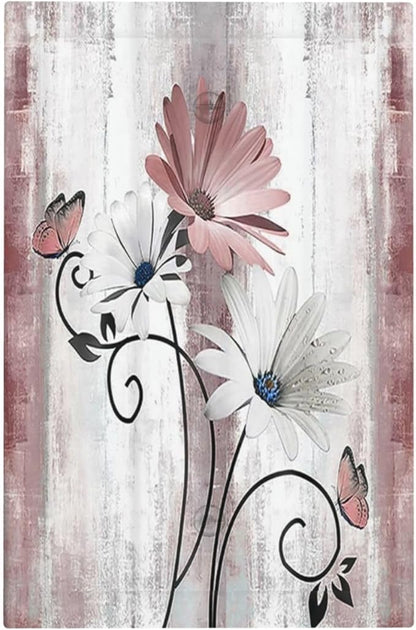 Light Switch Cover Plate Pink White Daisy Butterfly Wood Grain 1 Gang No Device Blank Electrical Wall Plates Faceplate Decorative Switch Plate for Farmhouse Bathroom Decor