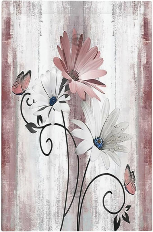 Light Switch Cover Plate Pink White Daisy Butterfly Wood Grain 1 Gang No Device Blank Electrical Wall Plates Faceplate Decorative Switch Plate for Farmhouse Bathroom Decor