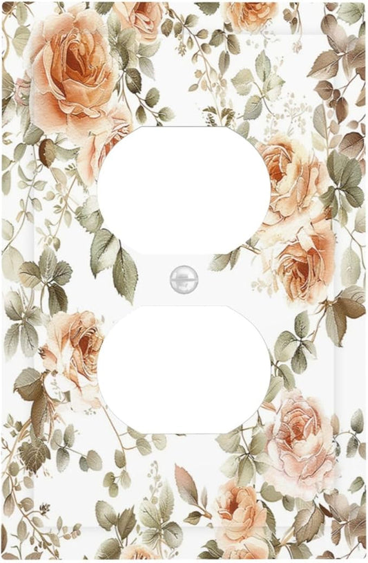 Outlet Covers Vintage Warm Color Orange Flowers And Leaves 1 Gang Duplex Wall Plate Decorative Switch Plates Electrical Receptacle Faceplate Light Switch Cover for Bedroom living Room