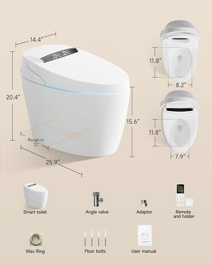 WANSID Smart Toilet with Bidet Built in, Bidet Toilet with Auto Open/Close Lid, Foot Sensor Operation, 1.28GPF, Heated Seat & Instant Warm Water Dryer, Tankless One Piece Electric Toilet