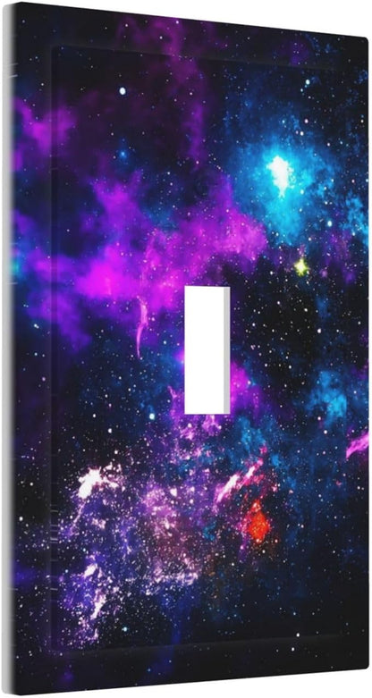 Outer Space Colorful Starry Sky Galaxy Planet Decorative Light Switch Cover 1 Gang Single Toggle Device Electrical Faceplate Switchplates Decorator Outlet Wall Plate for Bed Room Living Room Decor
