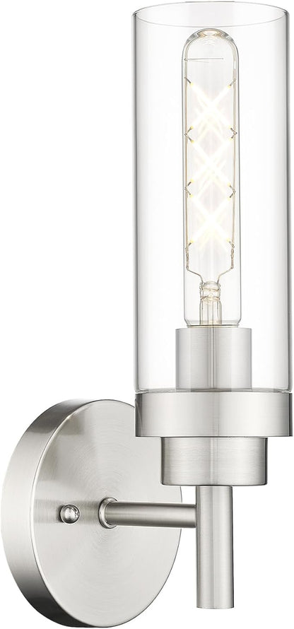 Emak Brushed Nickel Wall Sconce Light, Modern Bathroom Light Fixtures with Clear Glass Shade, 1 Light Wall Lights for Bedroom, Bathroom, Living Room, WS085-BN