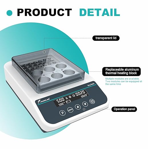 JOANLAB Double Position Digital Dry Bath Incubator,with 1.5mlx35,2mlx35 Aluminium Heating Block,Programmable Lab Dry Bath Heater w/Timer Control