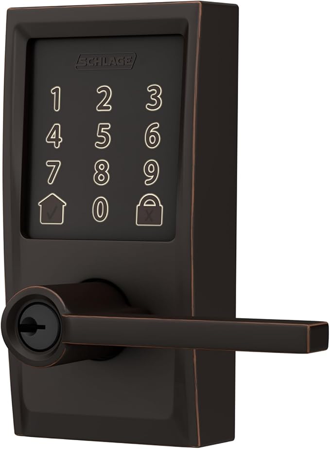 Schlage FE789WBCEN716LAT Encode Century WiFi Latitude Lever Smart Keyless Entry Touchscreen Door Lock, Aged Bronze