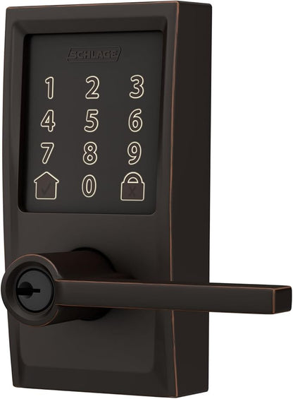 Schlage FE789WBCEN716LAT Encode Century WiFi Latitude Lever Smart Keyless Entry Touchscreen Door Lock, Aged Bronze