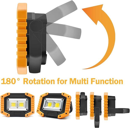 OTYTY LED Work Light 2-Pack, 30W 1500LM Portable Rechargeable Flood Lights with Magnetic Base, 4200mAh Battery for Outdoor, Camping, Hiking, Emergency, Car Repairing, Job Site Lighting (W840 Yellow)