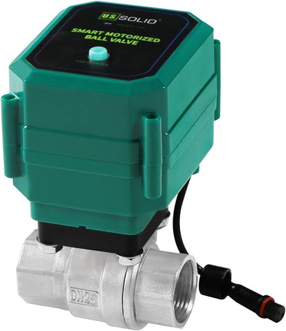 U.S. Solid 1" Smart Motorized Ball Valve - Remote App Mobile Control Stainless Steel Electrical Ball Valve with Manual Switch, 5V DC USB Connection
