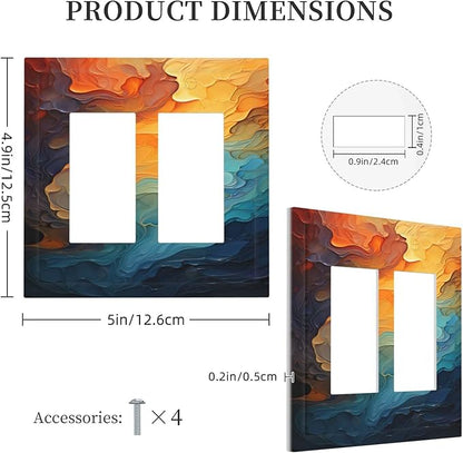 Abstract Colorful Modern Luxury Rainbow Outlet Covers Light Switch Cover Plate 2 Gang Double Rocker Wall Plates Decorative Switch Plates Plug Cover Electrical GFCI Receptacle Cover for Home 4.9 X 5 IN