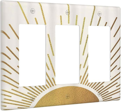 Decorative Outlet Covers Boho Mid Century Gold Sun Sunbeams 3 Gang Light Switch Cover Plate Triple Rocker Wall Plates for Electrical Outlets Switch Plate Covers for Bedroom Home Decor