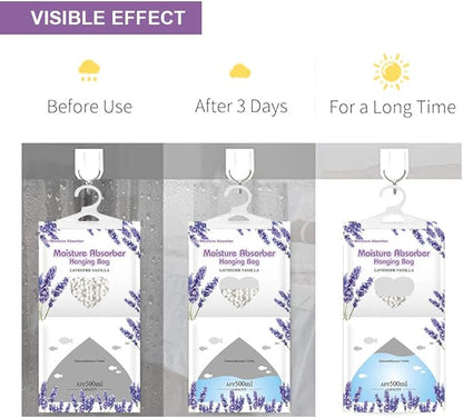 CANAGER Hanging Moisture Absorber, Lavender Vanilla Moistureproof Hanging Bag，Dehumidifier Bag (8 packs) Hanging Closet Dehumidifier Bags, Moisture Absorb 12.5 oz