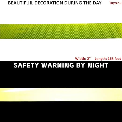 Non Fading Fluorescent Yellow Reflective Tape Outdoor Waterproof 2 inch Wide, High Visibility Warning Safety Industrial Marking Tape (168 feet)