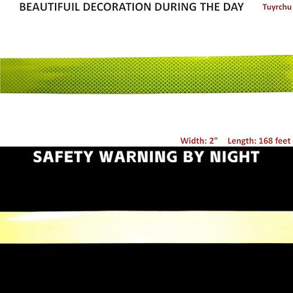 Non Fading Fluorescent Yellow Reflective Tape Outdoor Waterproof 2 inch Wide, High Visibility Warning Safety Industrial Marking Tape (168 feet)