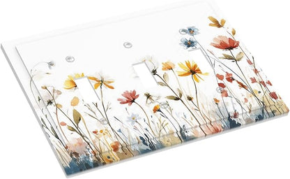 Watercolor Wildflower Colorful Floral Plant Decorative Switch Plates 3 Gang Wall Plate Triple Toggle Light Switch Cover Faceplate Electrical Wall Panels for Bed Room Living Room Decor
