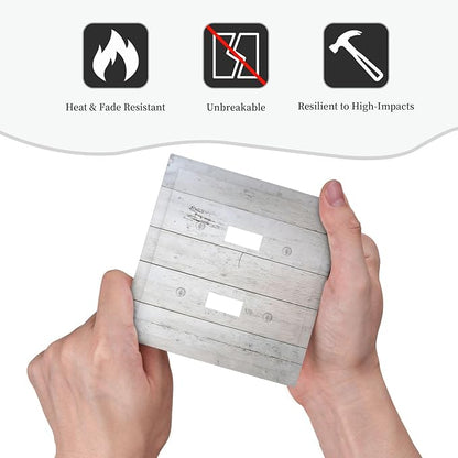 Rustic White Grey Wood Grain Decorative Switch Plates 2 Gang Double Toggle Outlet Light Switch Cover Wall Plate Electrical Faceplate for Bedroom Bathroom Decor