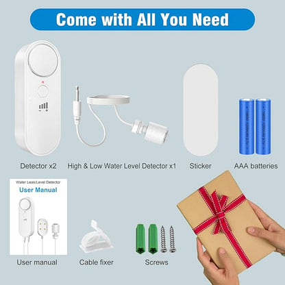 Daytech Water Level Sensor 100 dB Sump Pump Alarm Water Sensors for Leaks with 78 inch Detector Cable and 4 Volume Levels Flood Sensor for Basements(3PC)