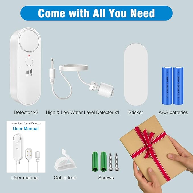 Daytech Water Level Sensor 100 dB Sump Pump Alarm Water Sensors for Leaks with 78 inch Detector Cable and 4 Volume Levels Flood Sensor for Basements(1PC)