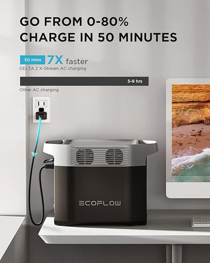 EF ECOFLOW Portable Power Station DELTA2 with Smart Extra Battery, Expand Capacity from 1024Wh to 2048Wh, Solar Generator for Home Backup, Emergency, Outdoor Camping