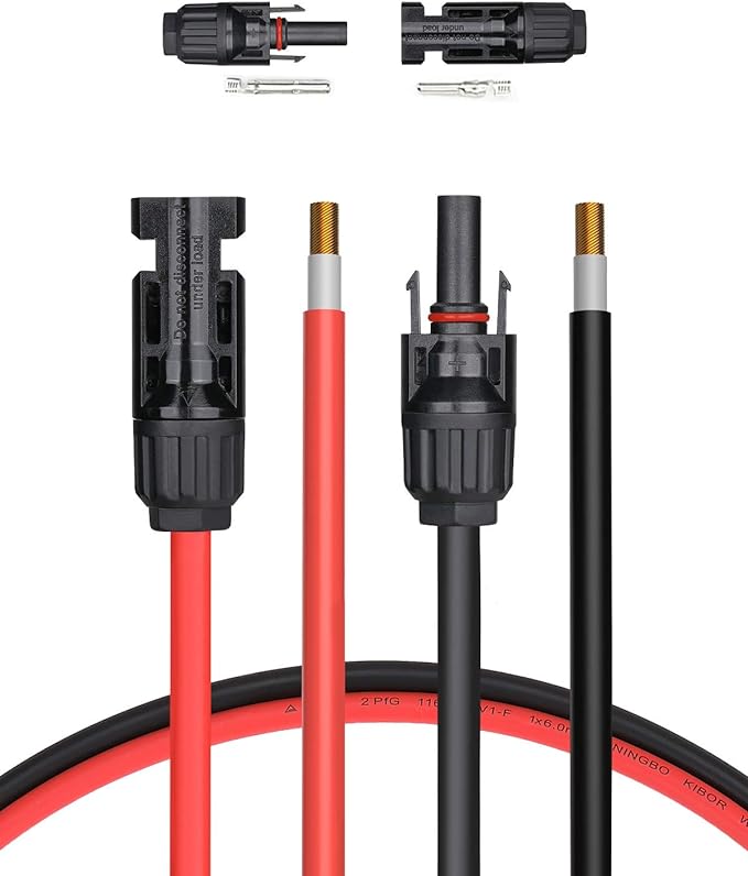 BougeRV 6 Feet 10AWG Solar Extension Cable with Female and Male Connector with Extra Pair of Connectors Solar Panel Adaptor Kit Tool (6FT Red + 6FT Black)