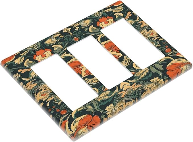 Light Switch Covers William Morris Abstract Floral Plant Pattern Orangeyellowgreen 3 Gang Rocker Electrical GFCI Decorative Triple Outlet Wall Plate Cover Switchplate for Bedroom living Room